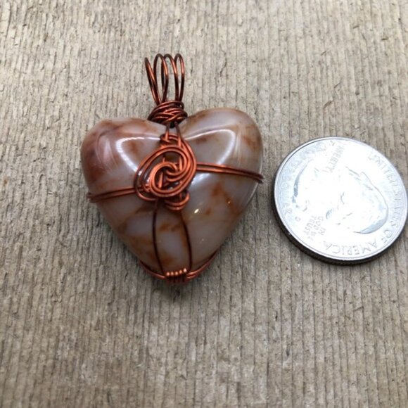 Marbled Agate Russet Brown Swirl Wire Wrapped Necklace Pendant - Picture 5 of 5